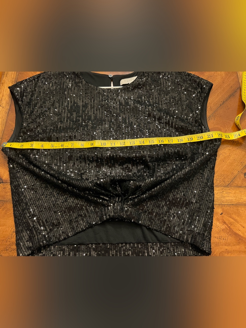 LOFT Black Sequin Twist-Hem Crop Top - Picture 8 of 9